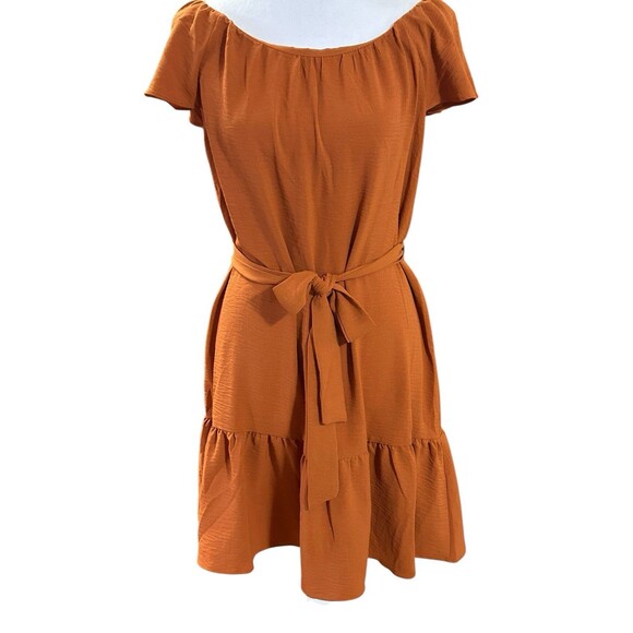 DKNY Burnt Orange‎ Ruffled Tie Front Dress With Cap Sleeves Sz 8 - Picture 1 of 7